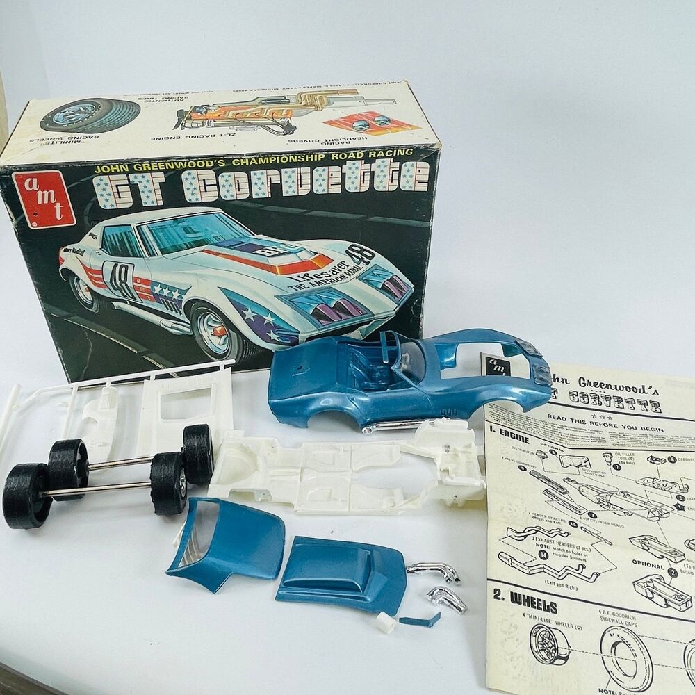 AMT John Greenwood's GT Corvette Plastic Model Car Kit Vintage Road Racing T389